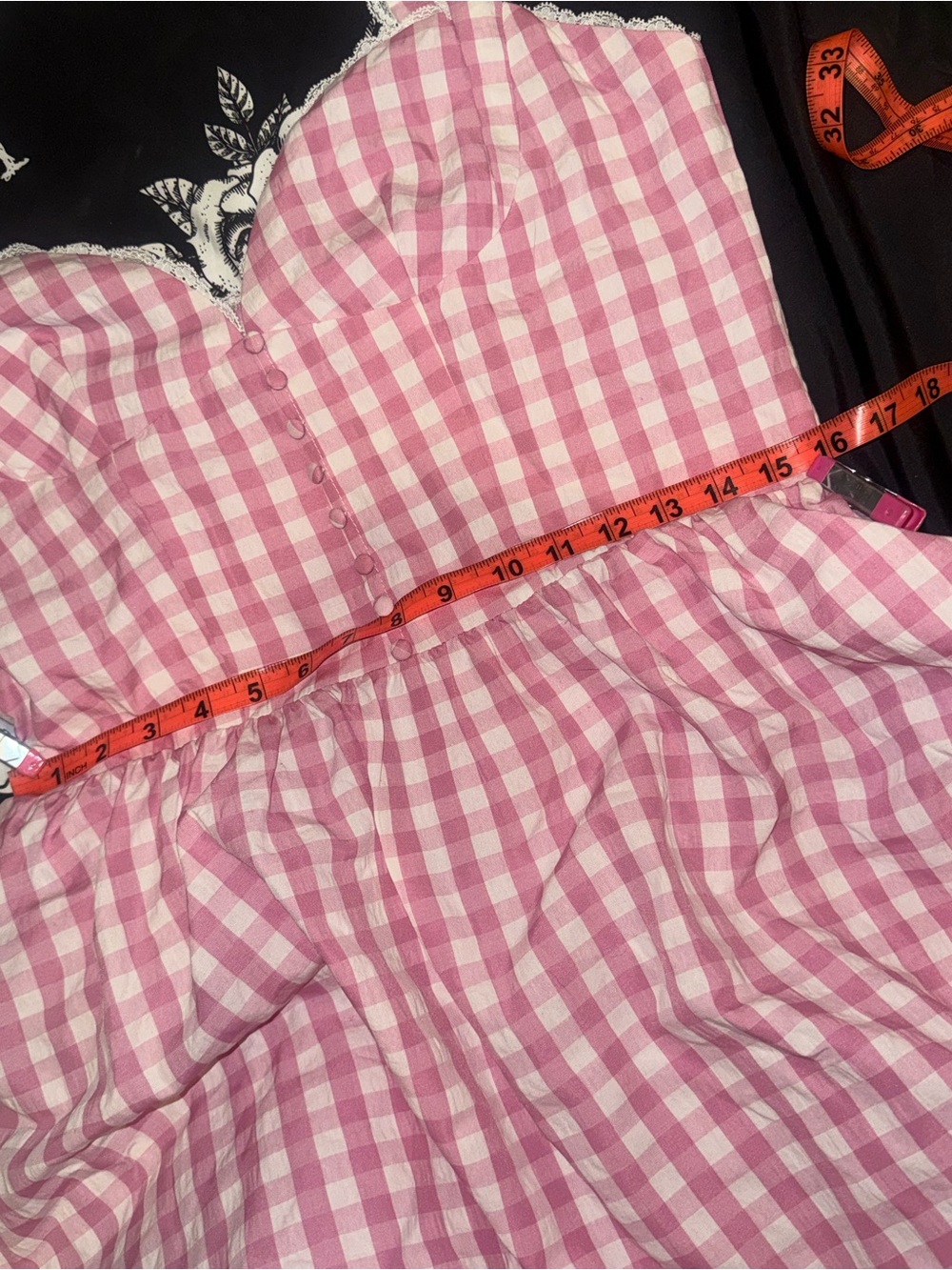 NWOT Unique Vintage Pink Gingham Lace Trim Mini Dress Size XL - Picture 15 of 16